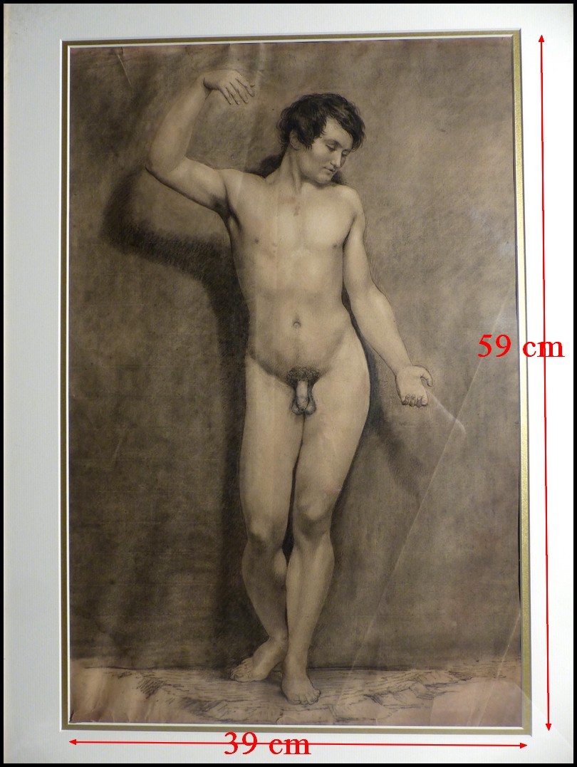 Nu Masculin 19e Jeune Homme Nu Dessin Original 1820 Etude D Homme Nu